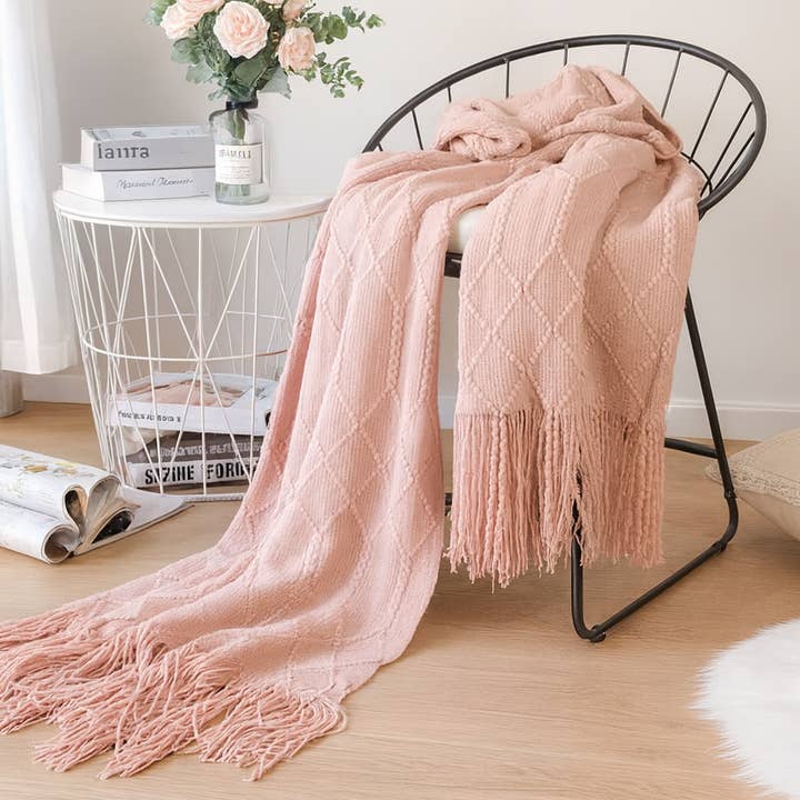 Manta de Malha Diamante Losango Rosa 50x60 Polegadas por atacado de Fennco Styles