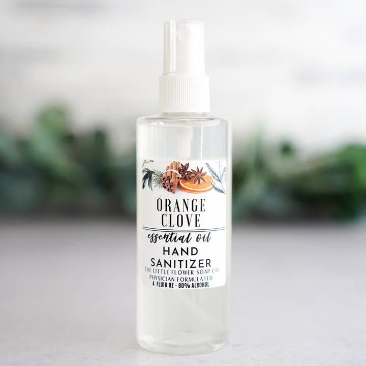 Hand Sanitizer Spray 4oz Bottle - Orange Clove for wholesale by The Little Flower Soap Co