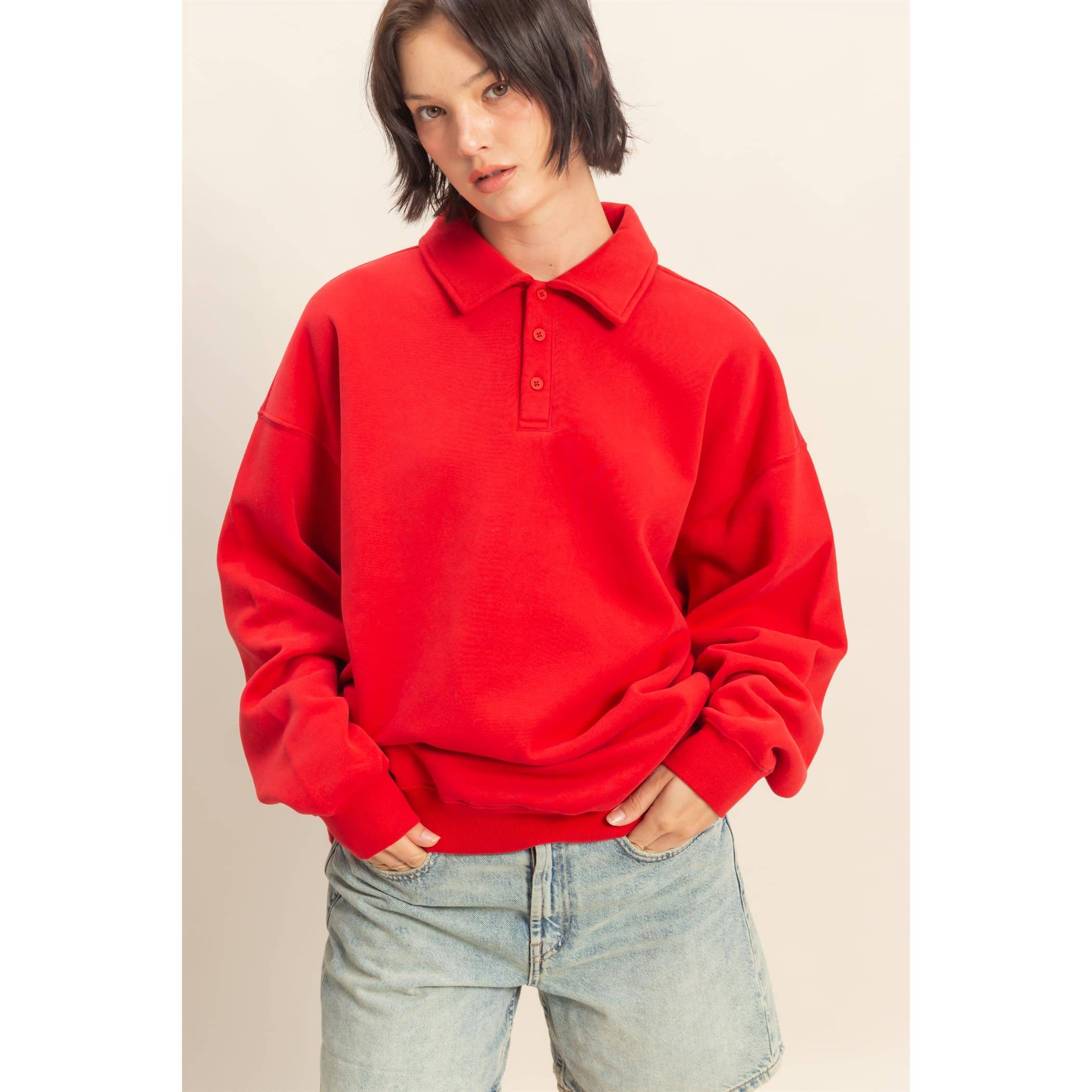HYFVE - Wholesale Sweatshirt - Women's - Oversized Polo Collared Pullover7