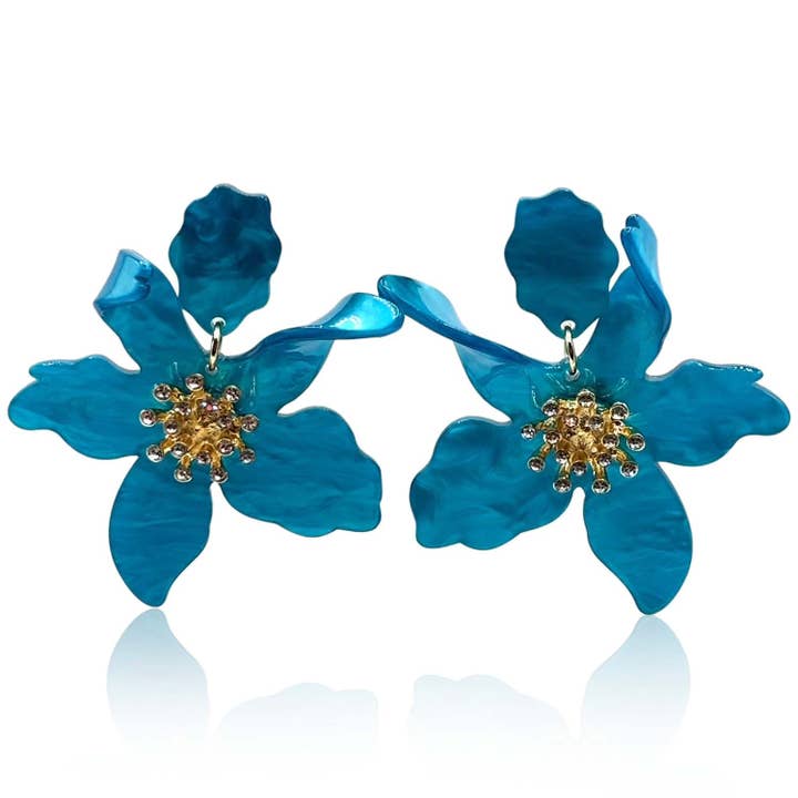 Michael Nash Jewelry - Wholesale Dangle Earrings - Cerulean Floral Resin Drop Earrings
