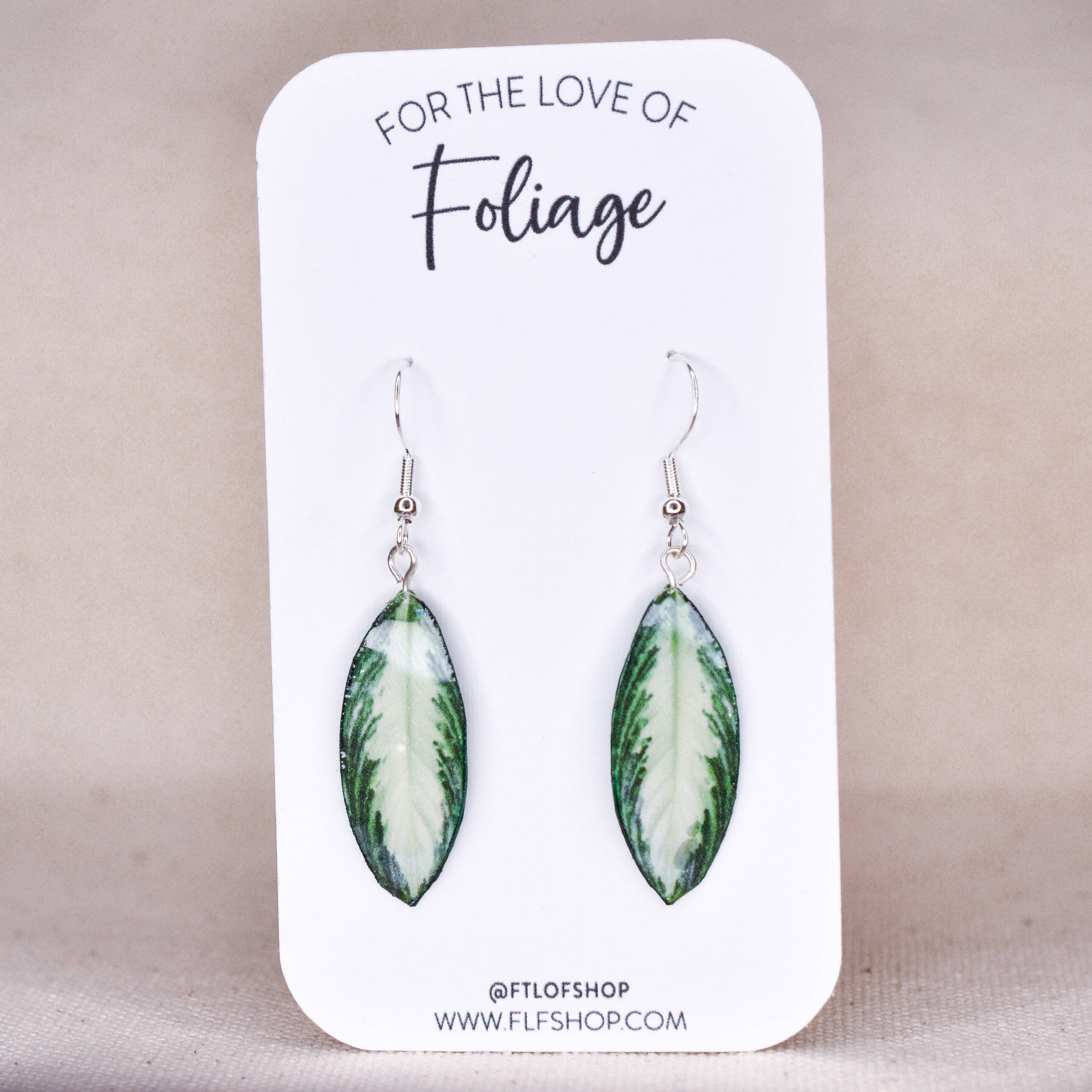 For the Love of Foliage - Wholesale Dangle Earrings - Aglaonema "Silver Bay" Plant Earrings | Leaf Earrings0