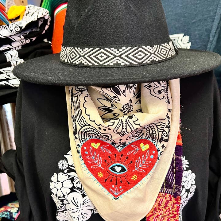 The Funky Soul - Wholesale Bandana - Women's - Boho Heart Embroidered Bandana