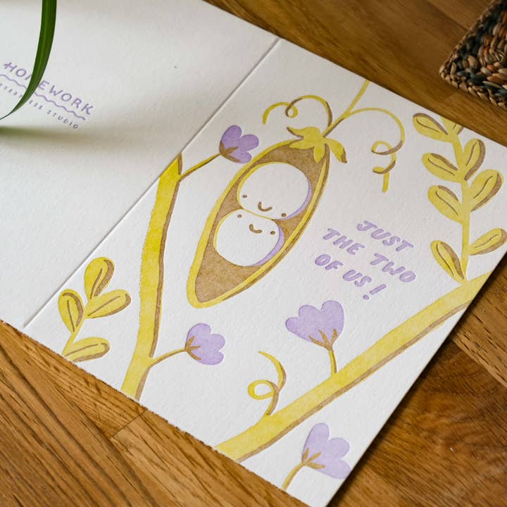 Homework Letterpress Studio - Vente Cartes de déclaration d'amour - Juste nous deux | Cosse de pois | Carte typographique1