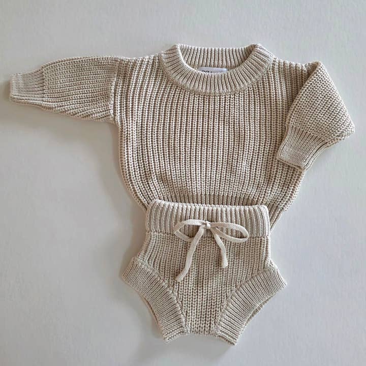 BABY SWEATER & SHORTS SET - BISCOTTI for wholesale by CG Lane Co