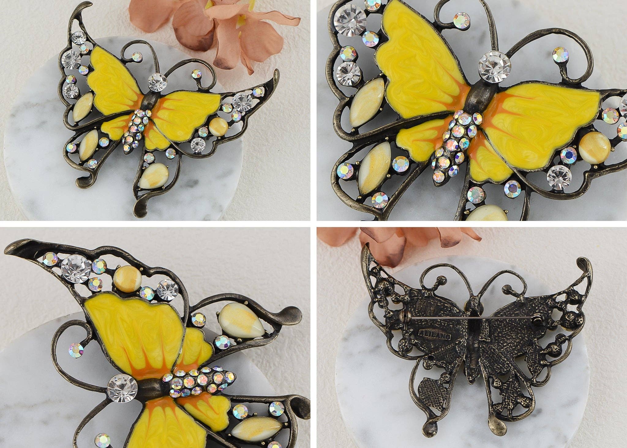 AK Brand - Wholesale Brooch - Antique Green Enamel Opal Butterfly Insect Brooch Pin16