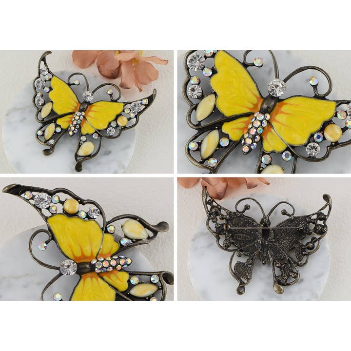 AK Brand - Wholesale Brooch - Antique Green Enamel Opal Butterfly Insect Brooch Pin16