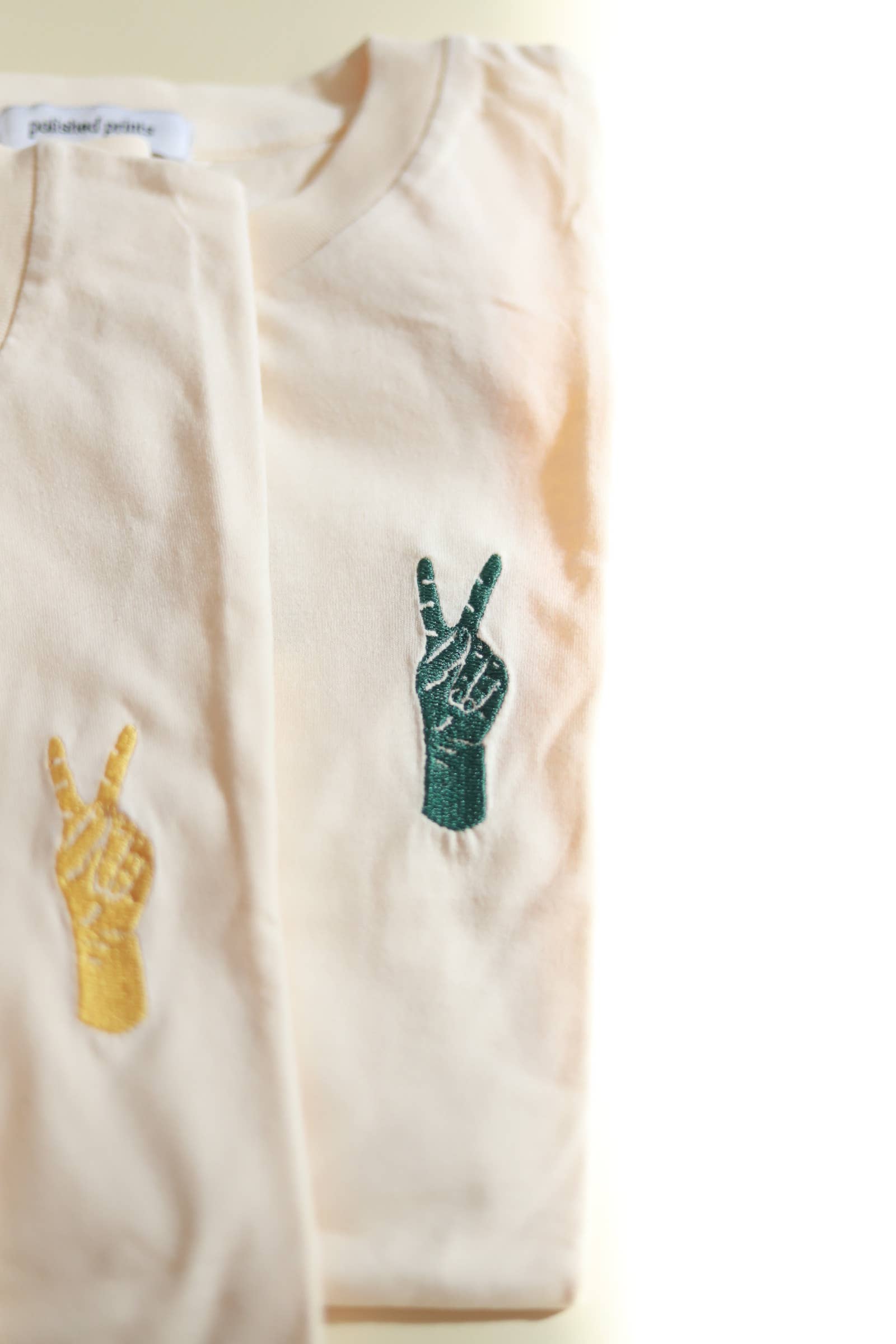 Oak Bluff Peace Hand Embroidered T-Shirt, Womens Shirt, Chainstitch for wholesale on Faire1