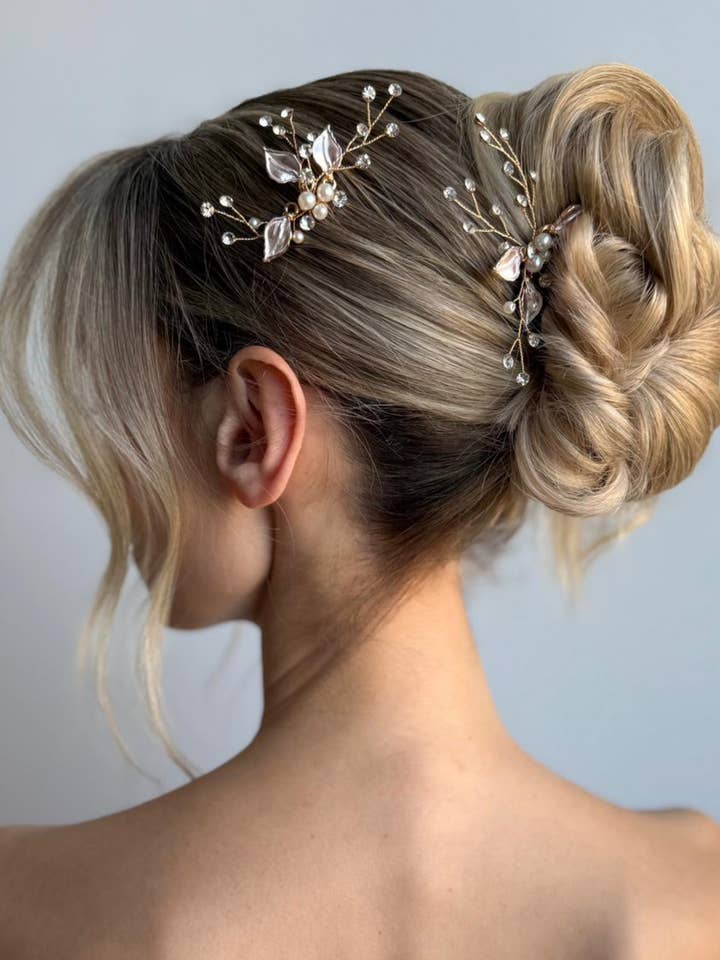 Hera Hairpins Gold - bridal hair jewelry - set of 2 for wholesale by SallyJaneBridal