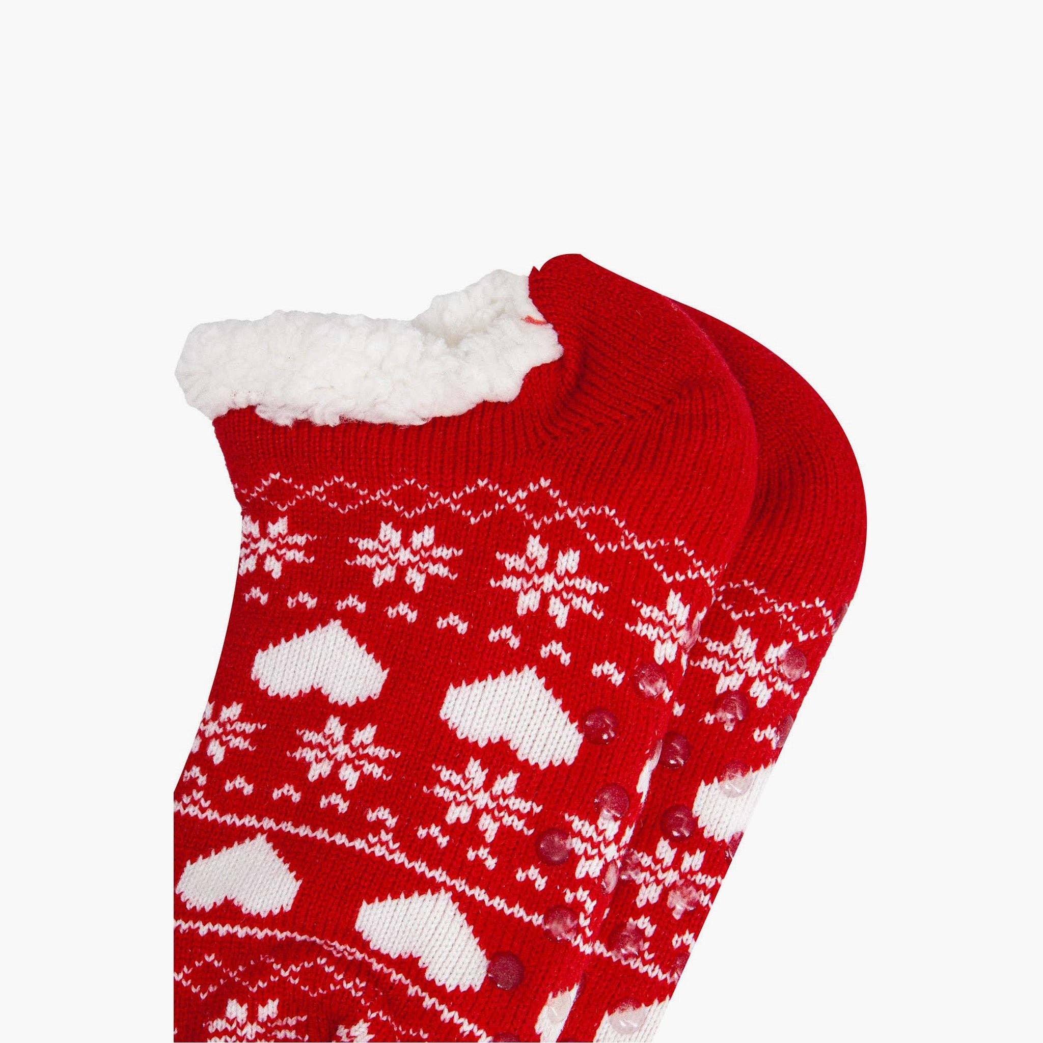 Sock Talk – wholesale Sock slippers – Women's – Women's Short Slipper Socks- Red, Fair isle1