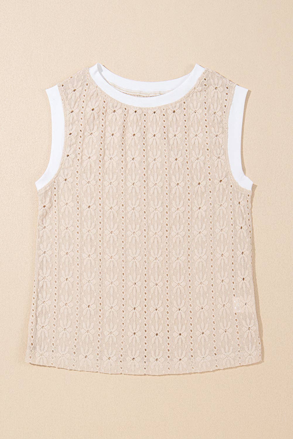 Oatmeal Floral Textured Crew Neck Tank Top for wholesale on Faire2