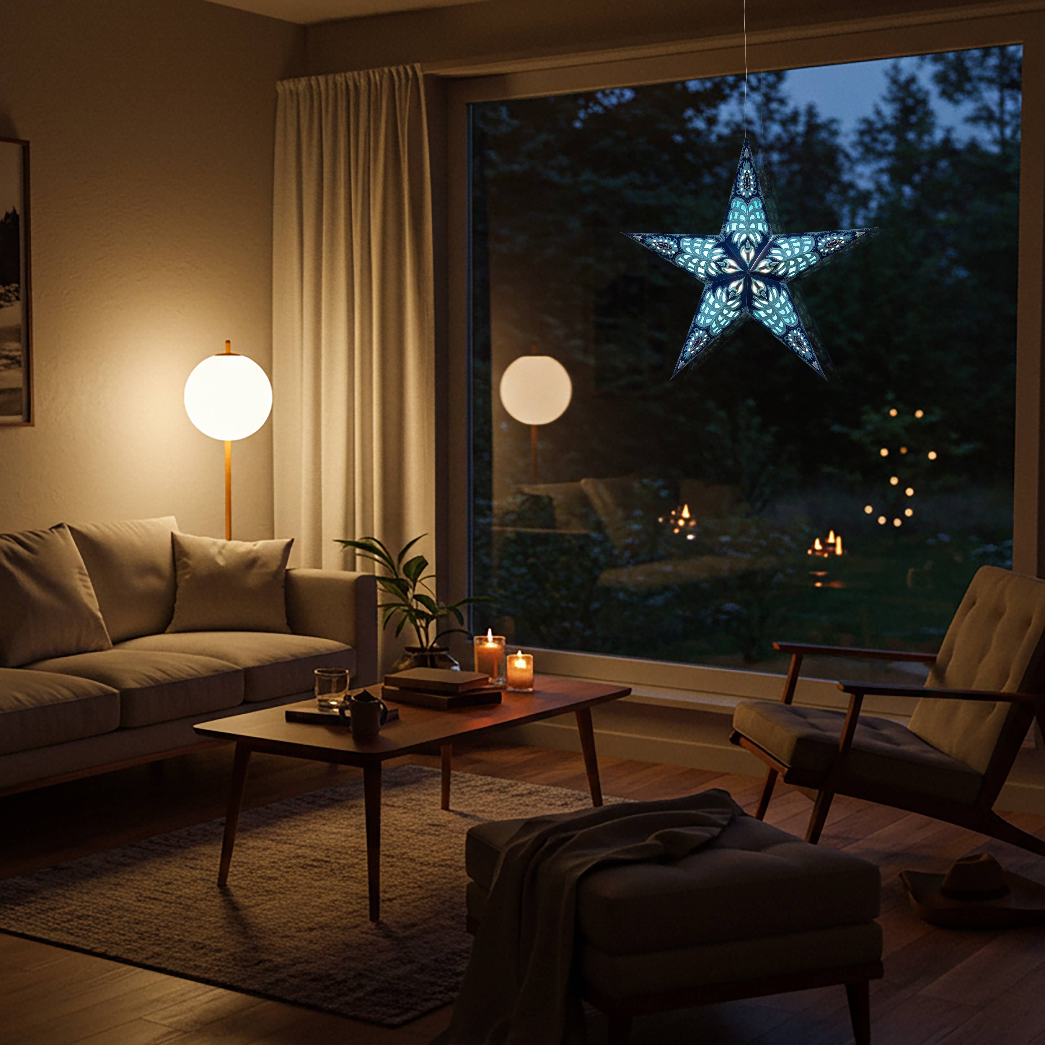 Artschatz LLC – Engroshandel Papirlampe – Ak 5 Punkt 24" blåt papir stjerne lanterne lys5