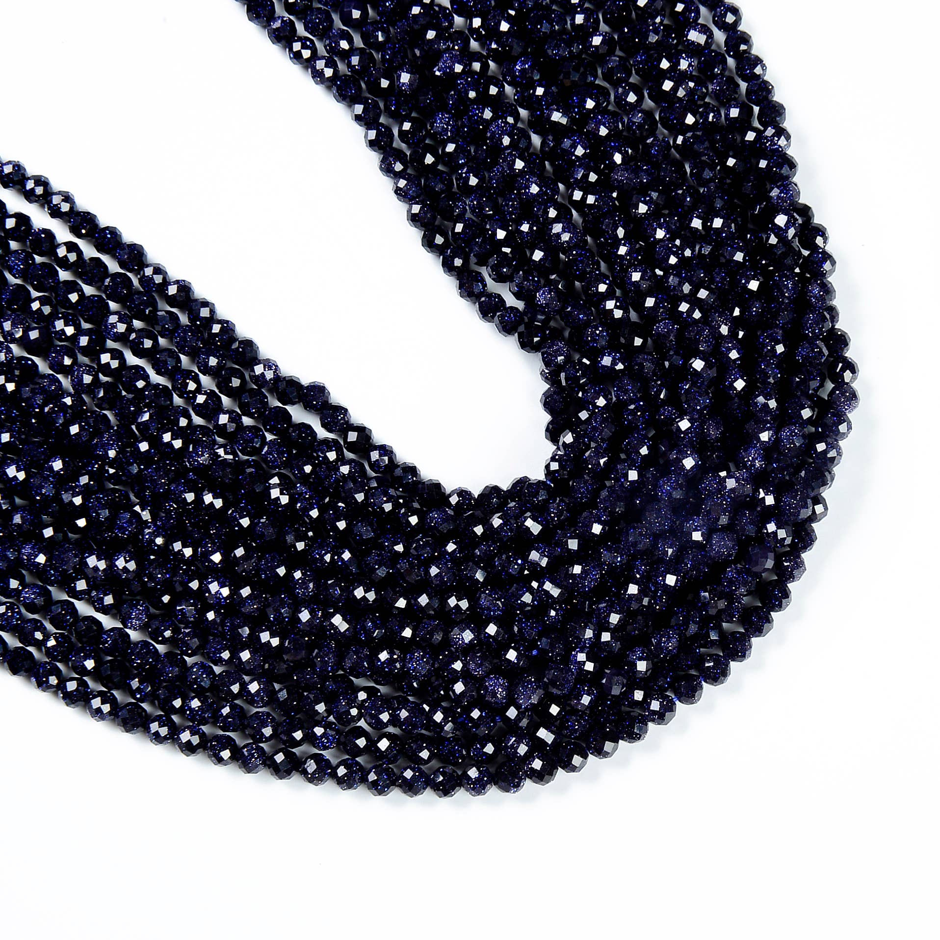 Beads Creation – wholesale Beads – Night Sky Blue Sandstone Genuine Faceted Round Beads PRP4964