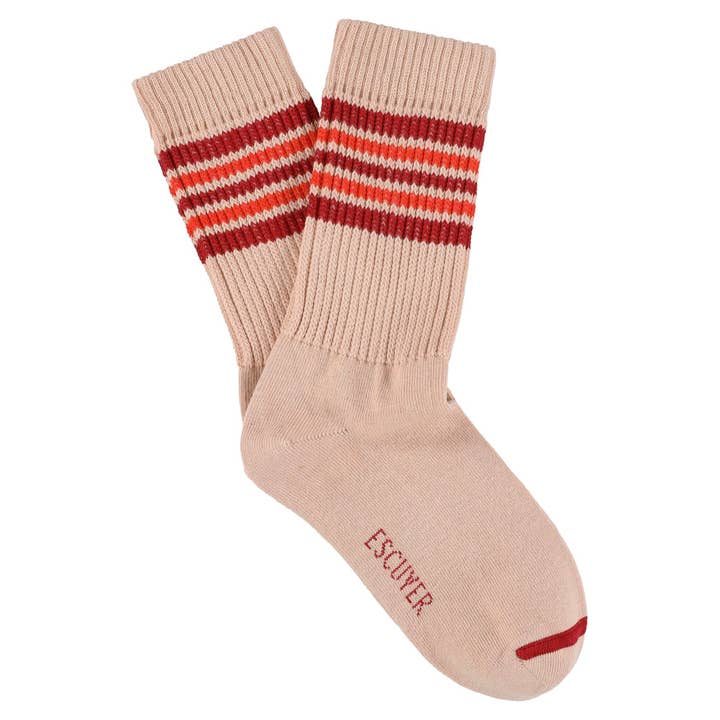 Chaussettes à 5 rayures pour femmes - Rose / Rouge / Orange pour la vente par ESCUYER