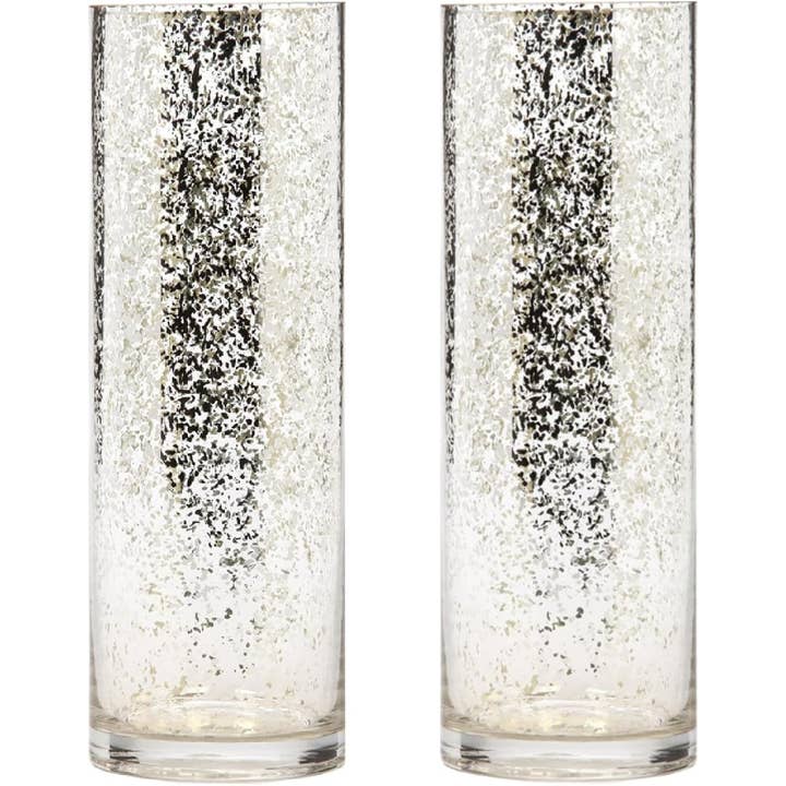 Hosley Silver Mercury Glass Vase Set of 2 Pcs, Large Glass for wholesale by Hosley