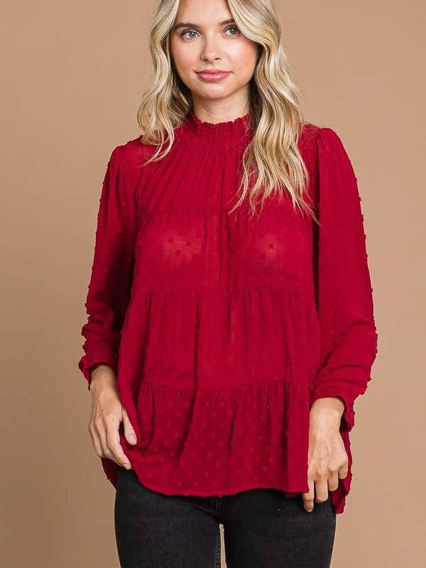 CWT1887Q - HAUT À COL SMOCKÉ À ÉTAGES ET MANCHES 3/4 pour la vente par Culture Code