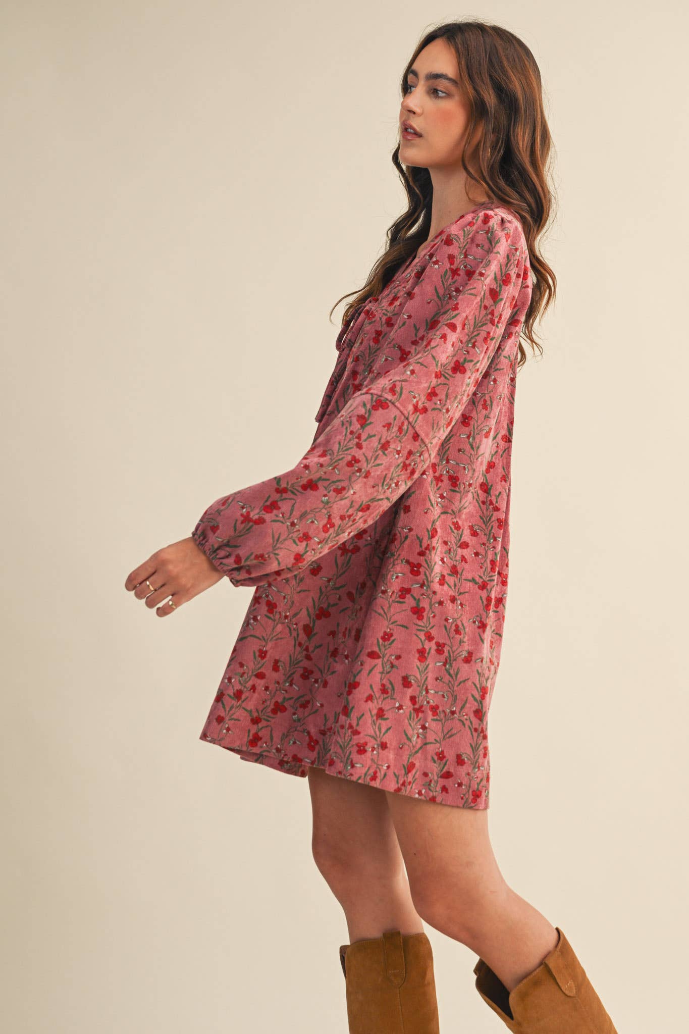 &MERCI - Wholesale Dress - Women's - FLORAL CORDUROY MINI DRESS MDR440917