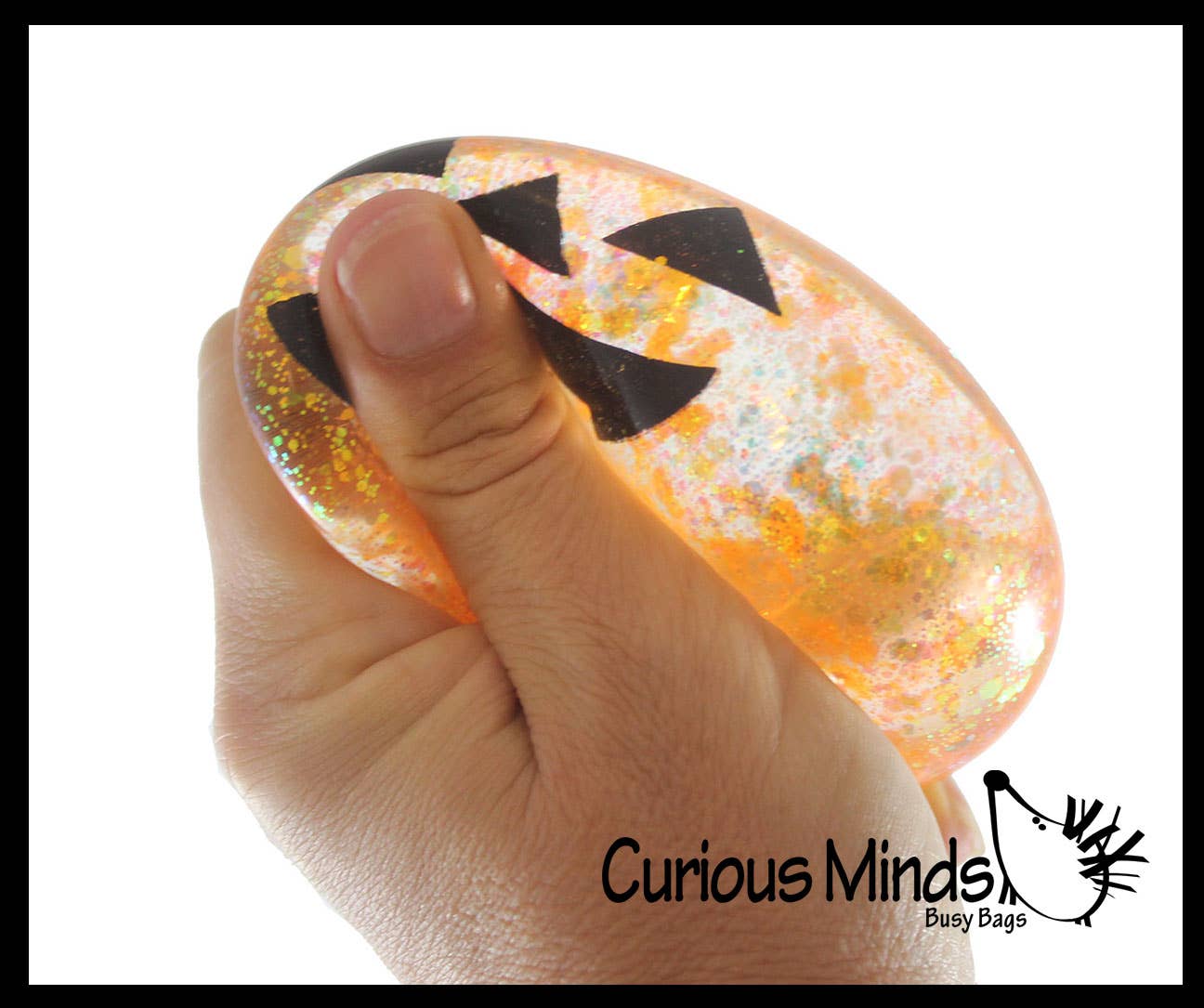 Curious Minds Toys - Vendita all'ingrosso Giocattolo squishy - Bambini e neonati - 1 pallina di zucchero a forma di zucca Jack o Lantern, spessa elasticizzata con colla e gel6