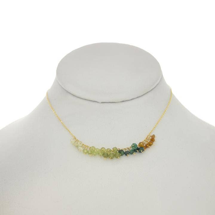 Cedar Green - Mandarin Garnet, Emerald, Vesuvianite, Peridot, Prenite dangle Necklace for wholesale by Rafia