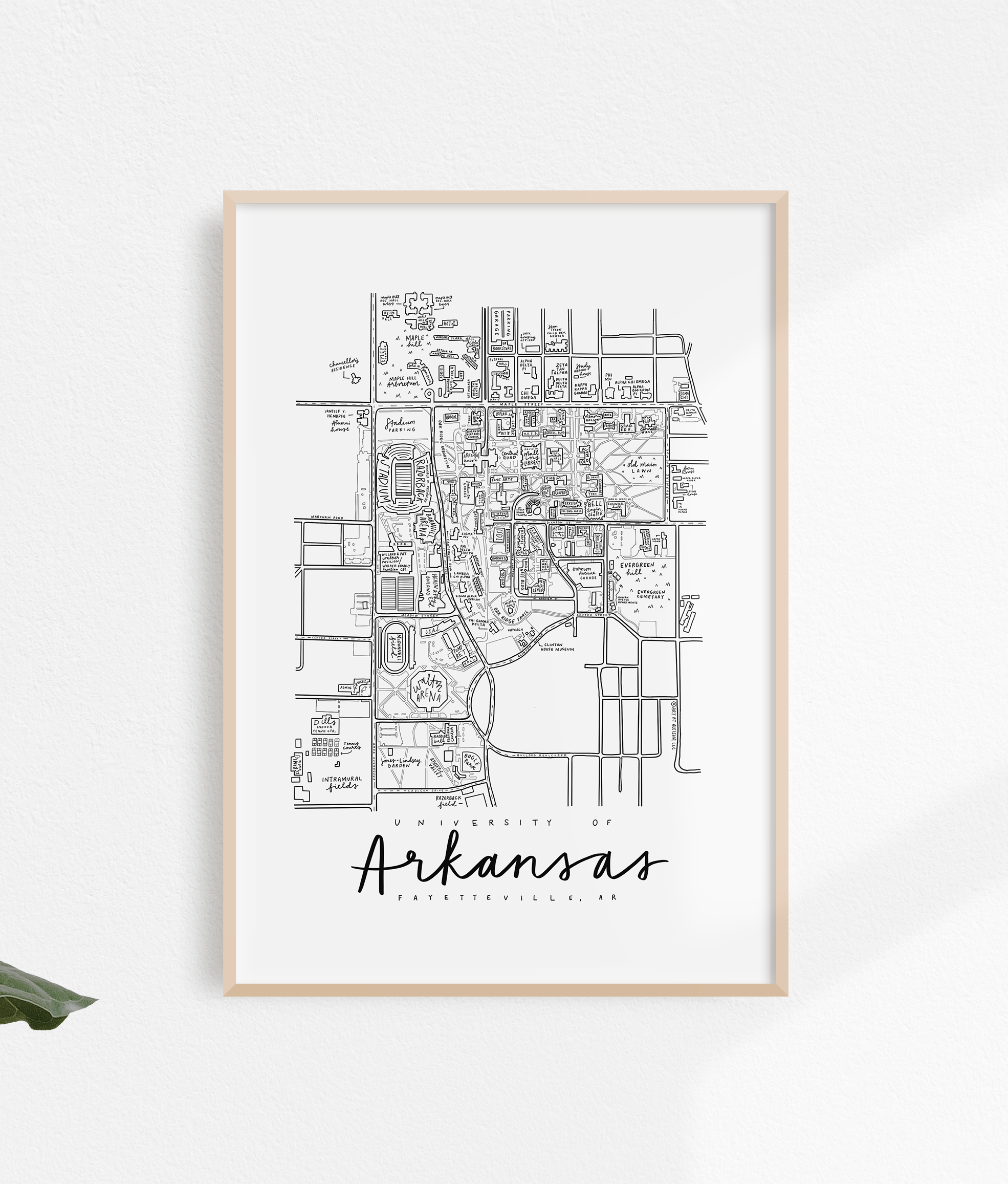 By Aleisha - Wholesale Art Print - University of Arkansas Campus Map Print0
