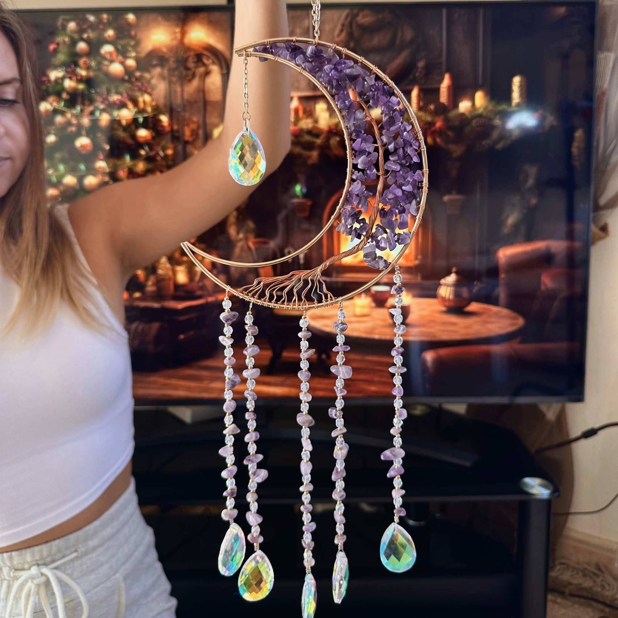 LilAryenne | Jewelry & Suncatchers (Import Fees Covered) - Wholesale Suncatcher - Moon Crystal Suncatcher - Rose Quartz, Red Agate, Amethyst3