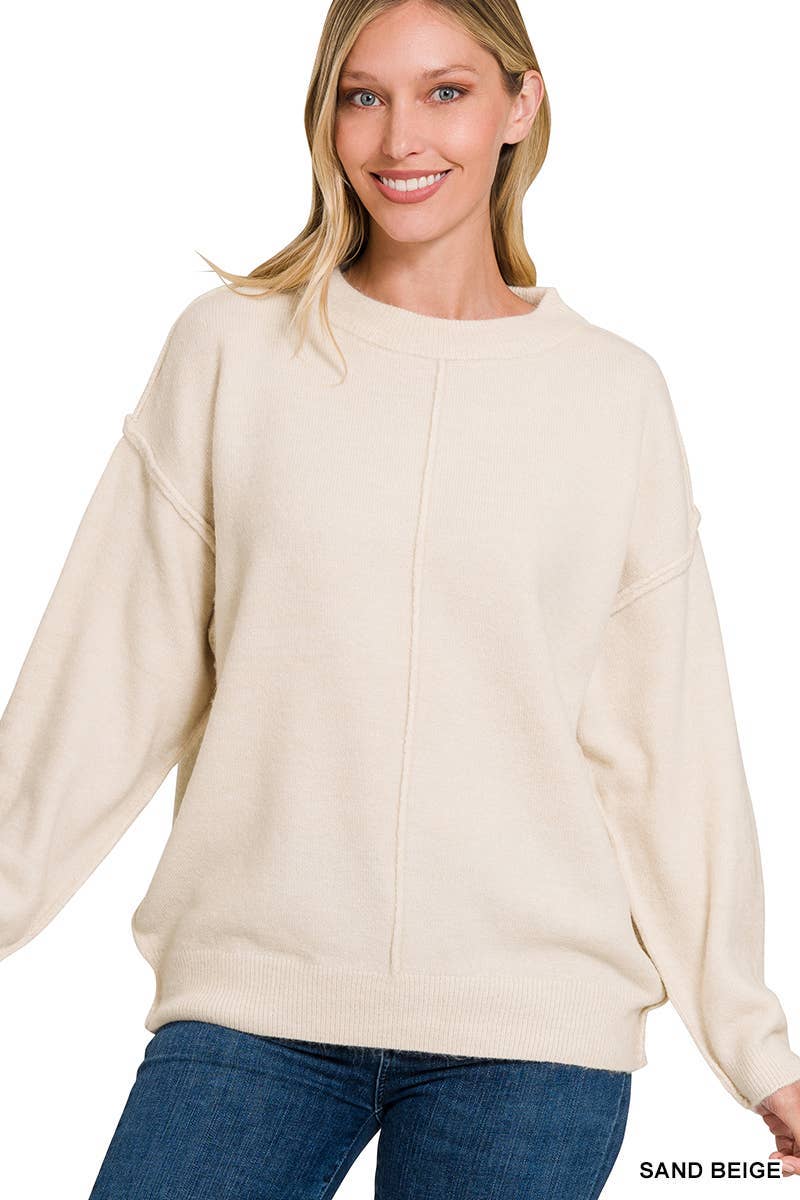 Vanilla Monkey - Wholesale Knit Sweater - Women's - Garment Dyed Front Seam Round-neck Sweater4