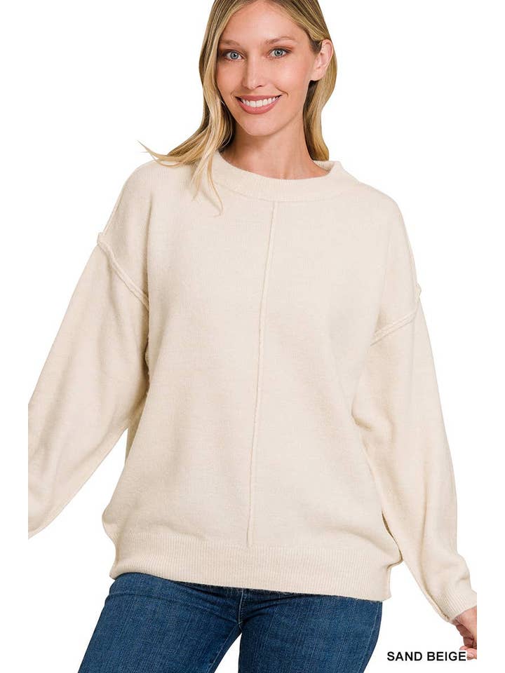 Vanilla Monkey - Wholesale Knit Sweater - Women's - Garment Dyed Front Seam Round-neck Sweater4