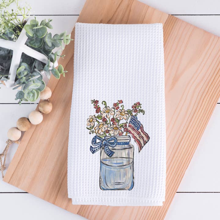 Patriotic Flowers In Jar Kitchen Dish Towel for wholesale by Painted Skies