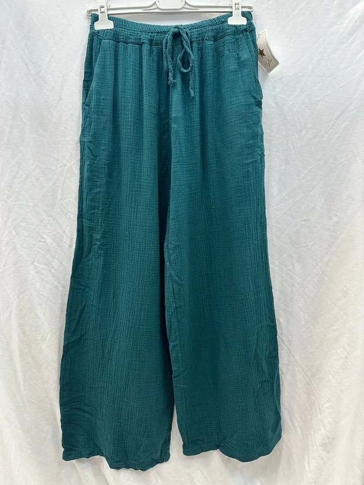 Mimi & Gogo - Wholesale Pants - Women's - Cotton gauze pants with pockets @5375_PGazePoches29