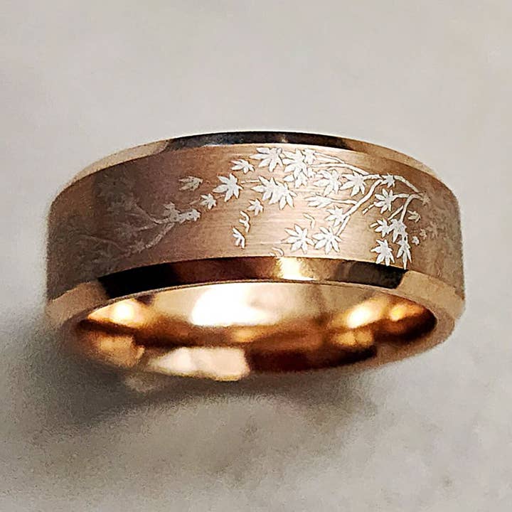 Graverad Japansk Lönnträd Bröllopsskog Ring 8mm för wholesale av Veil