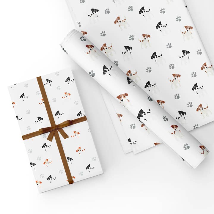 Jack Russell Wrapping Paper & Matching Tag-White for wholesale by Handmade Gift Company
