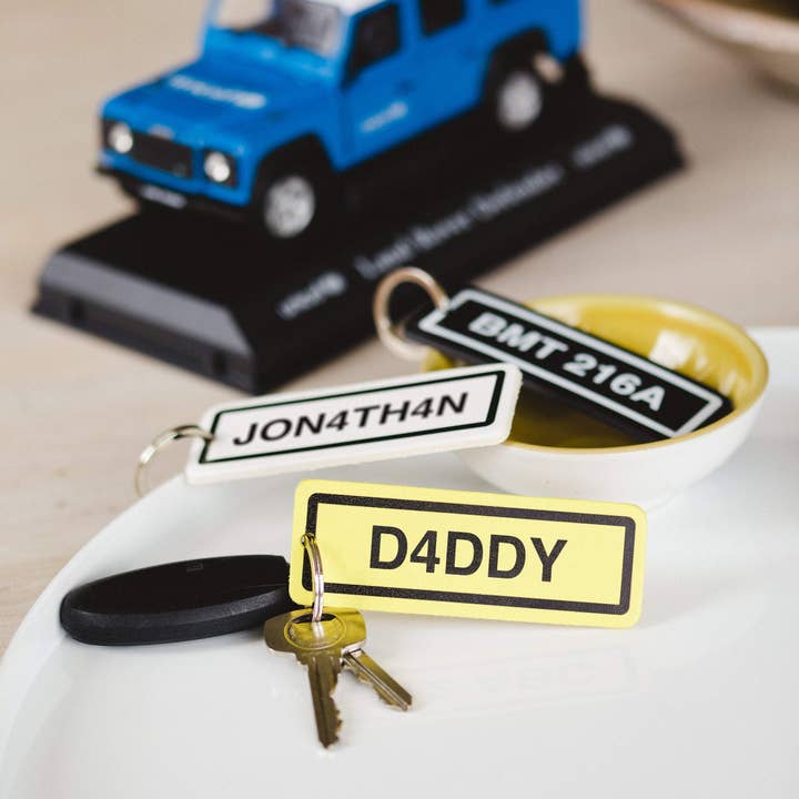 Custom License Plate Leather Keyring for wholesale by Holdall & Co Ltd