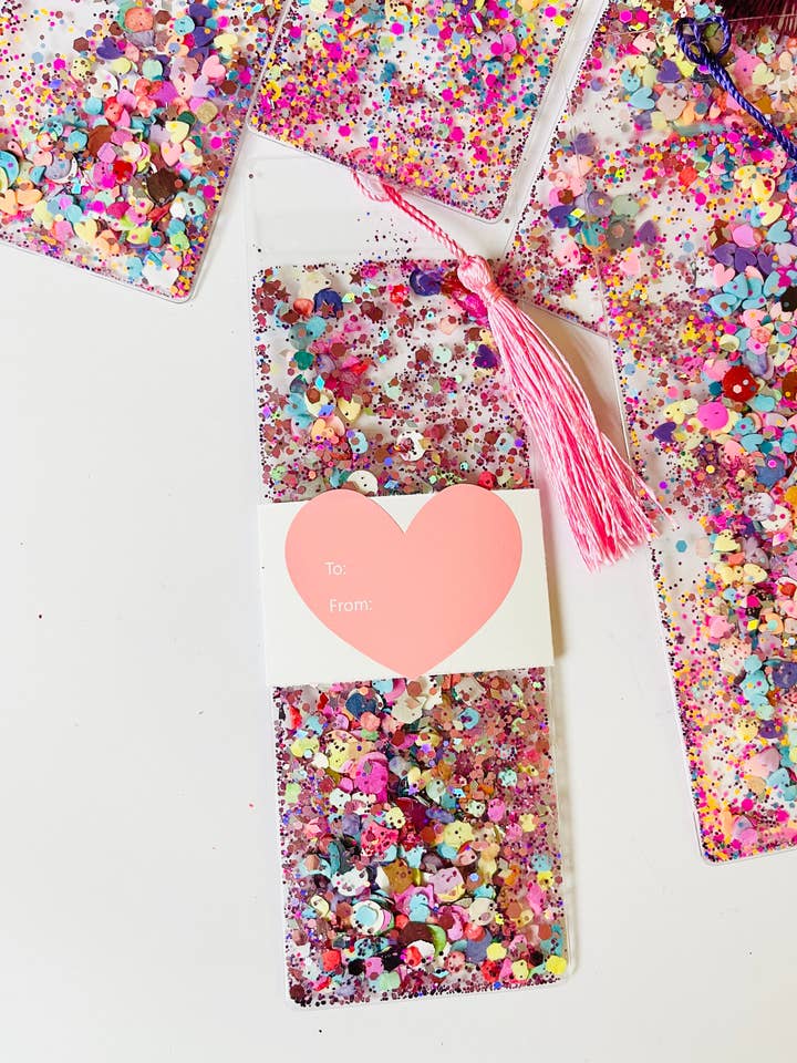 Valentine’s Day Heart Glitter Shaker Bookmark for wholesale by Coloring Home
