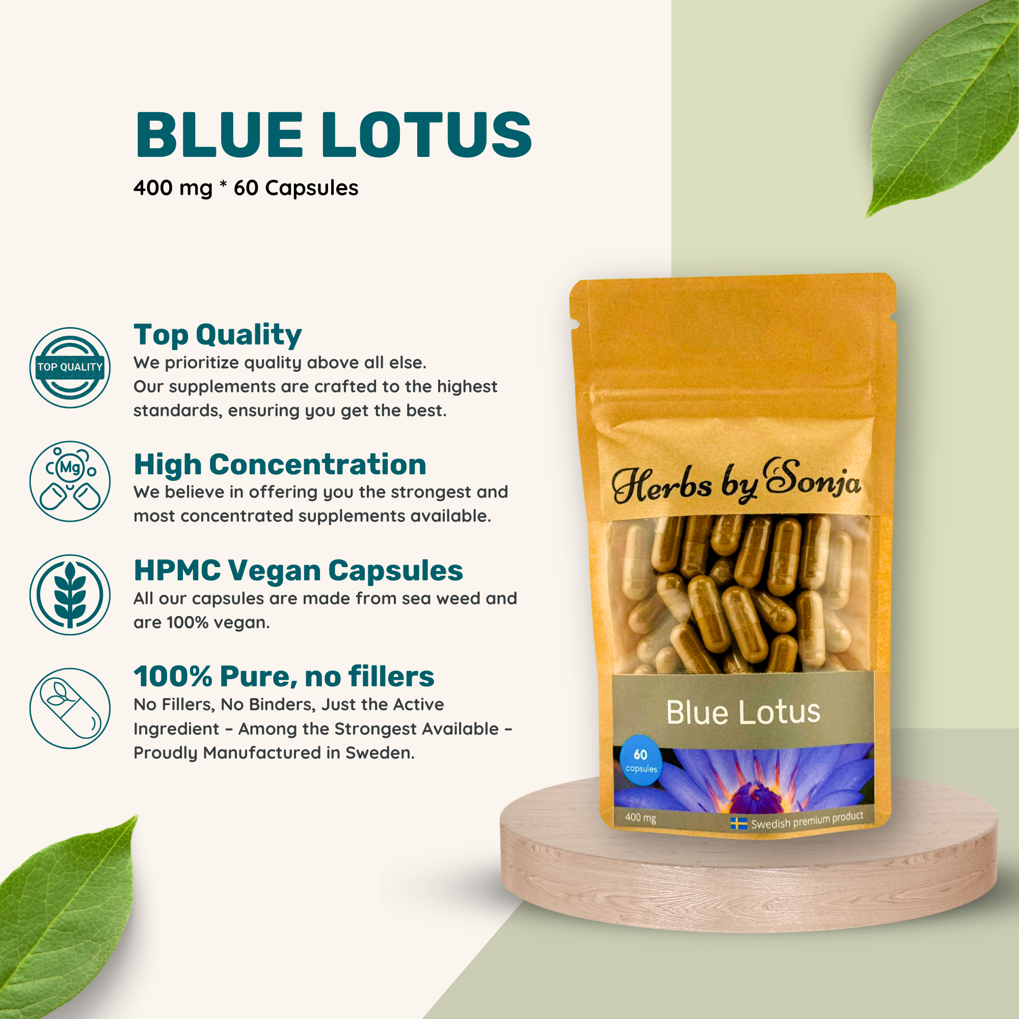 Herbs By Sonja - Natural health supplements - Venta al por mayor Suplementos/vitaminas para beber - Blue Lotus 400 mg para tiendas enfocadas en bienestar a base de plantas1