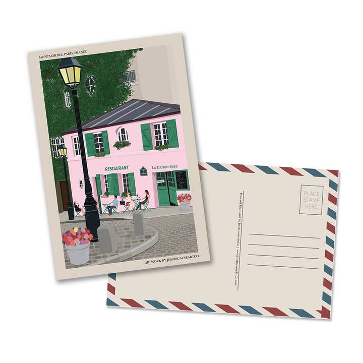 La Maison Rose: Paris, France Retro Postcard for wholesale by JessBecauseArtCo