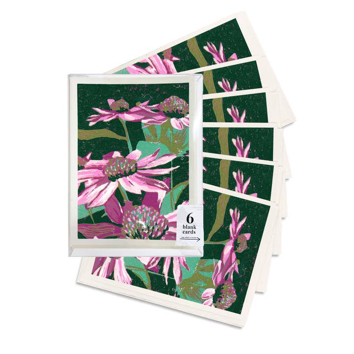 Set di biglietti di auguri vuoti Echinacea in confezione per la vendita all'ingrosso da parte di Peninsula Prints