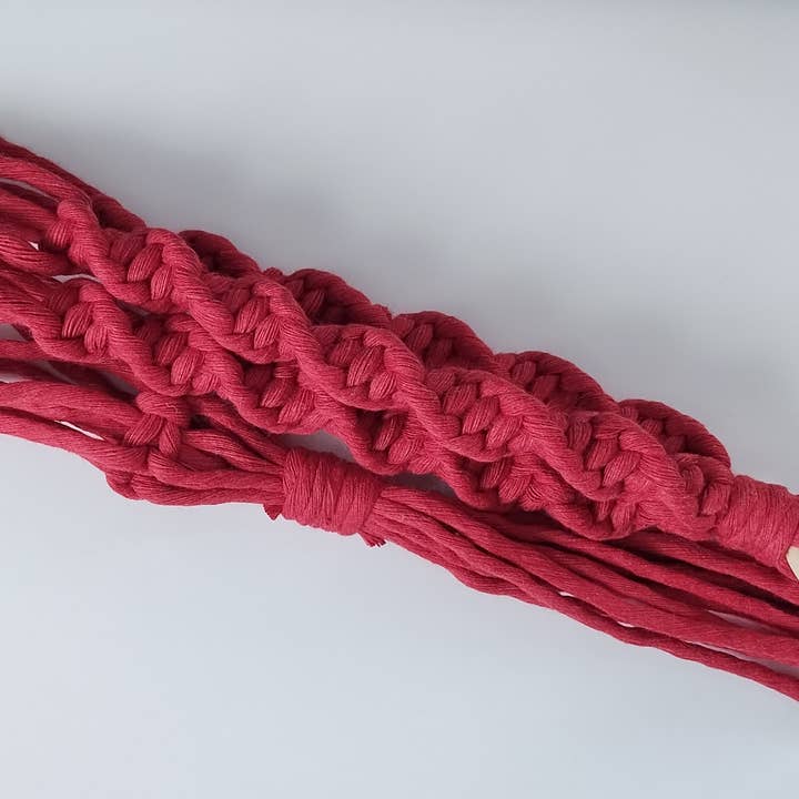 Spiral Macrame Plant Hanger - Berry Red for wholesale by Hedge Crafts By Kristina