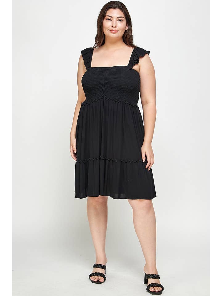 Haute Fox Plus Size & Contemporary - Wholesale Dress - Women's - Smocked Tiered Midi Dress SS2308P-D