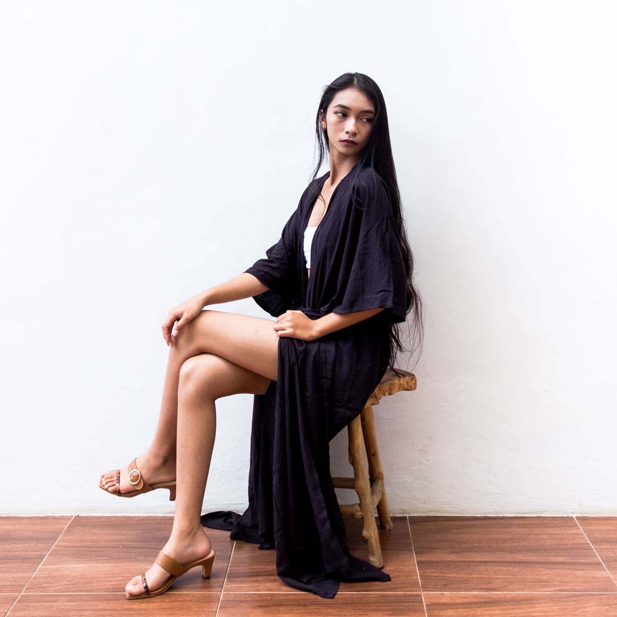 Bali Harvest – Engroshandel Strandbadekåbe – Dame – Rayon Kimono Cover Up (Sort) - Bikini Ydre Strand Sun Robe2