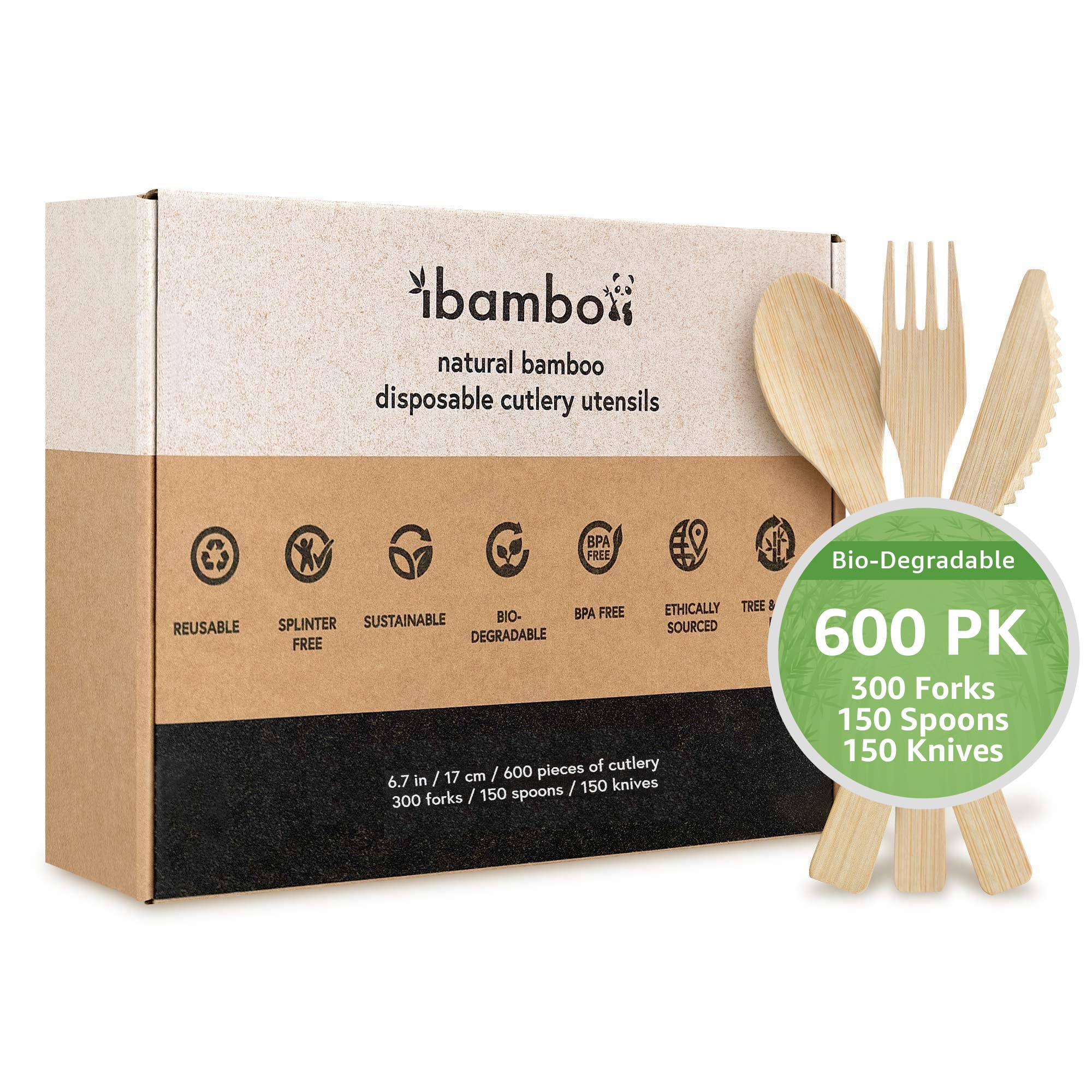 Ibambo – Engroshandel Engangsservicesæt – Ibambo bambus engangsbestik - blandet sæt - 600 pakke0