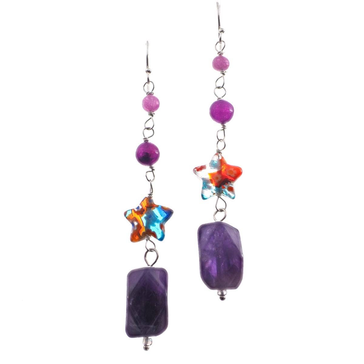 FifiRose - Wholesale Dangle Earrings - 925 sterling silver lampwork glass amethyst sterling drop earrings, 2.5"0