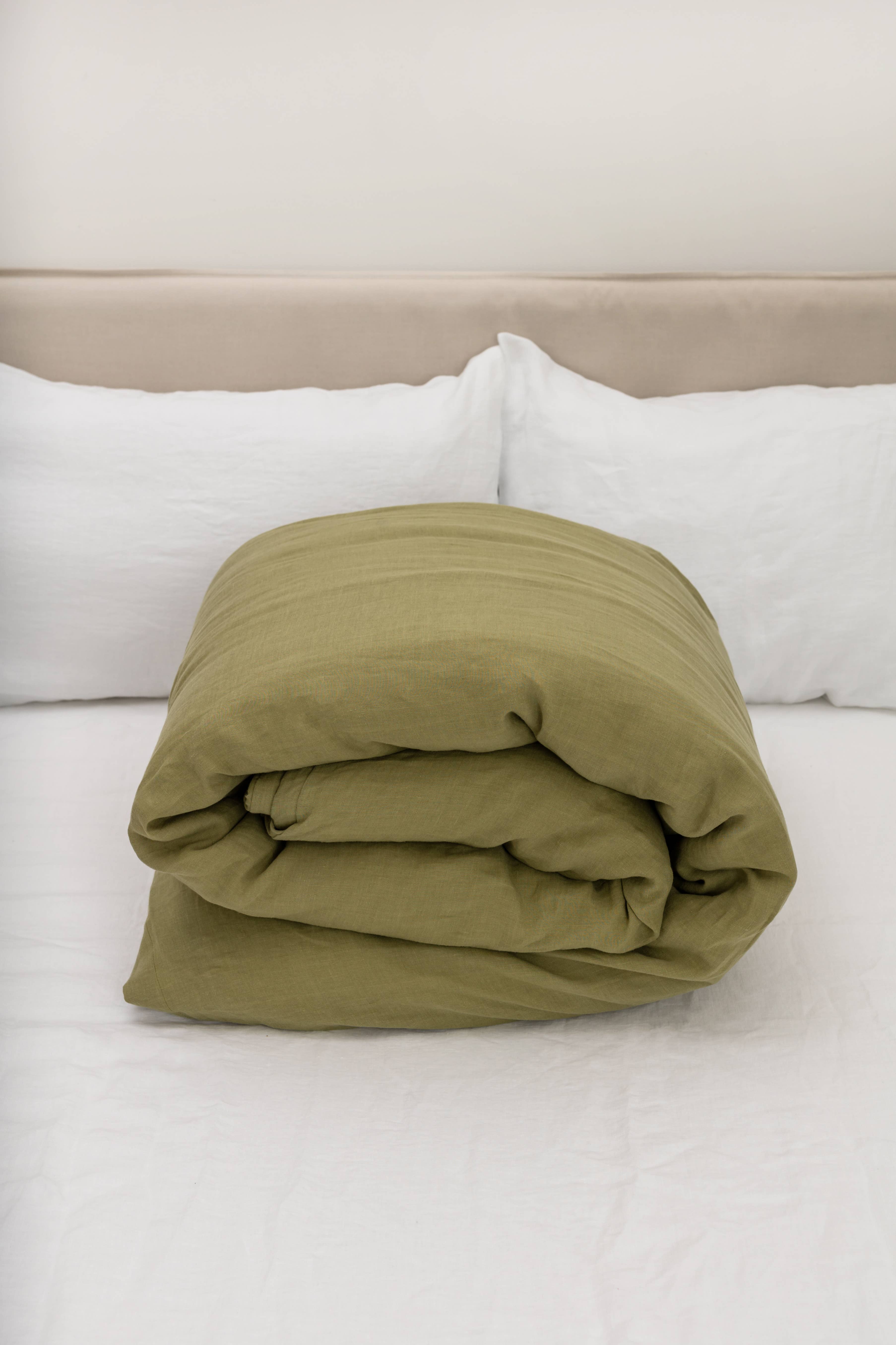 Linen Spells – wholesale Påslakan – Olivgrönt tvättat linne påslakan3