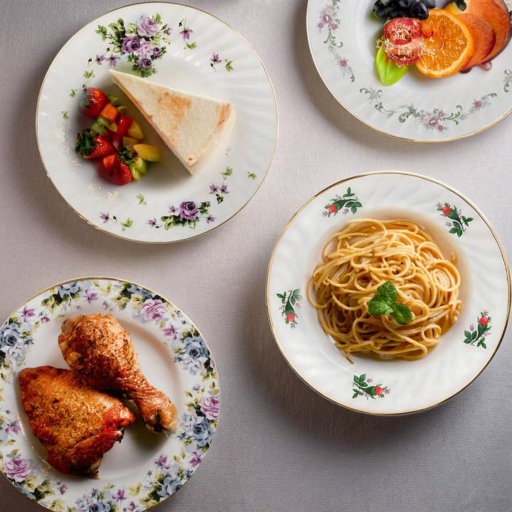 Lynns - Wholesale Dinner Plate - *Floral 7½-Inch Porcelain Dessert Plate with Rippled Swirls7