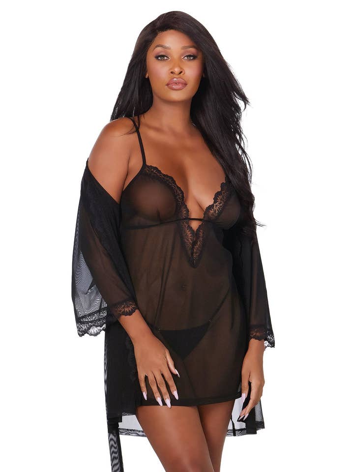 Ensemble nuisette et peignoir en maille extensible pour la vente par Dreamgirl International