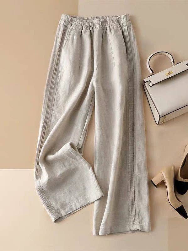 UZ Wholesale Store - Wholesale Pants - Women's - Ruffle Ramie Cotton Elasticity Loose Casual Wide-Leg Pants