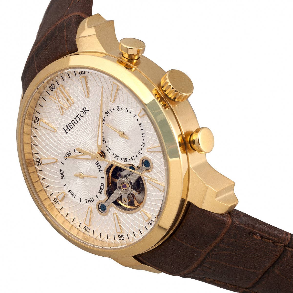 Heritor Automatic - Wholesale Wrist Watch - Men's - Heritor Automatic Arthur Semi-Skeleton Leather-Band Watch6