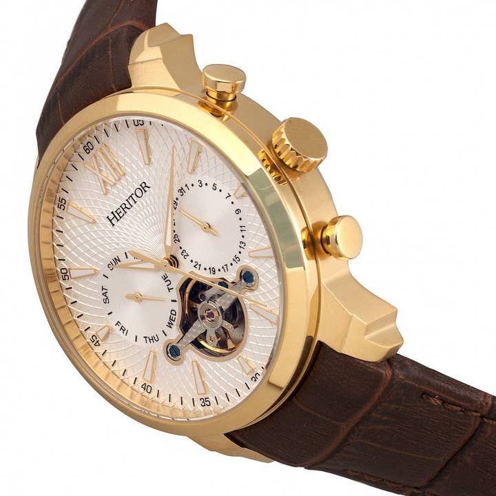 Heritor Automatic - Wholesale Wrist Watch - Men's - Heritor Automatic Arthur Semi-Skeleton Leather-Band Watch6