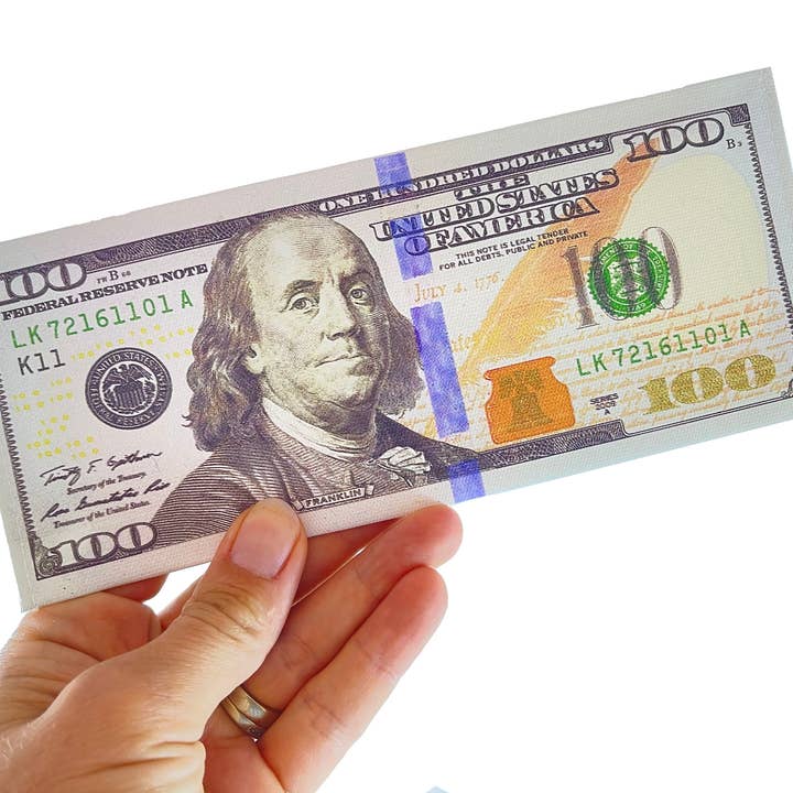 1 portafoglio portamonete — Portafoglio a tema banconote da $100,00 — Fun Novelty per la vendita all'ingrosso da parte di Curious Minds Toys