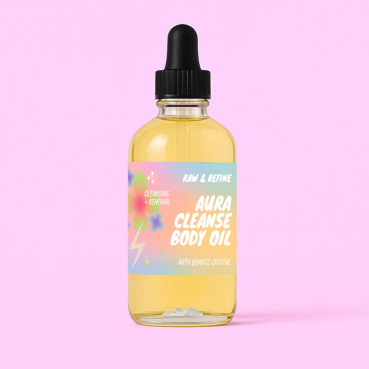 Raw & Refine – wholesale Bath/body oil – Aura Cleanse Body Oil - Cleansing & Renewal - Clear Quartz Crystal Infused