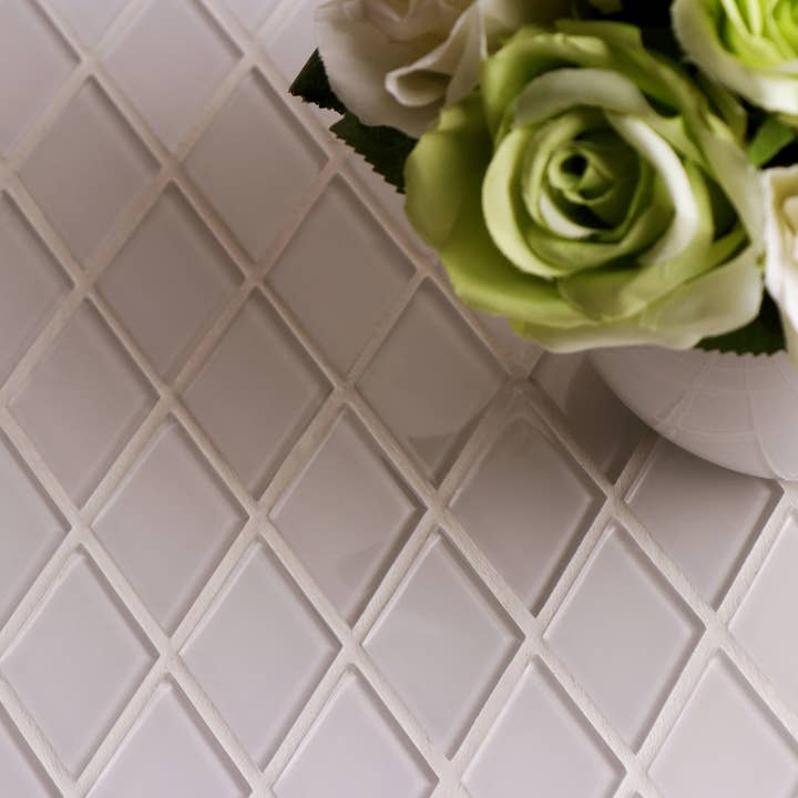WS Tiles - Wholesale Wall Tile - 2" Diamond Glass Mosaic Tile, Backsplash for Kitchen and Bathroom - 6.5 Square Feet Per Carton - Super White
