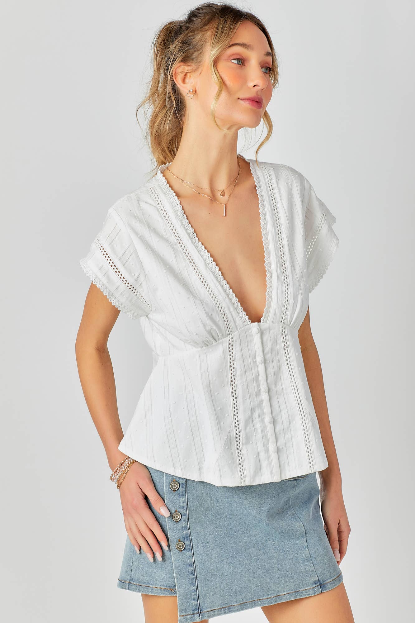 BABY PINK - Wholesale Knit Top - Women's - Lace Combo Peplum Top17